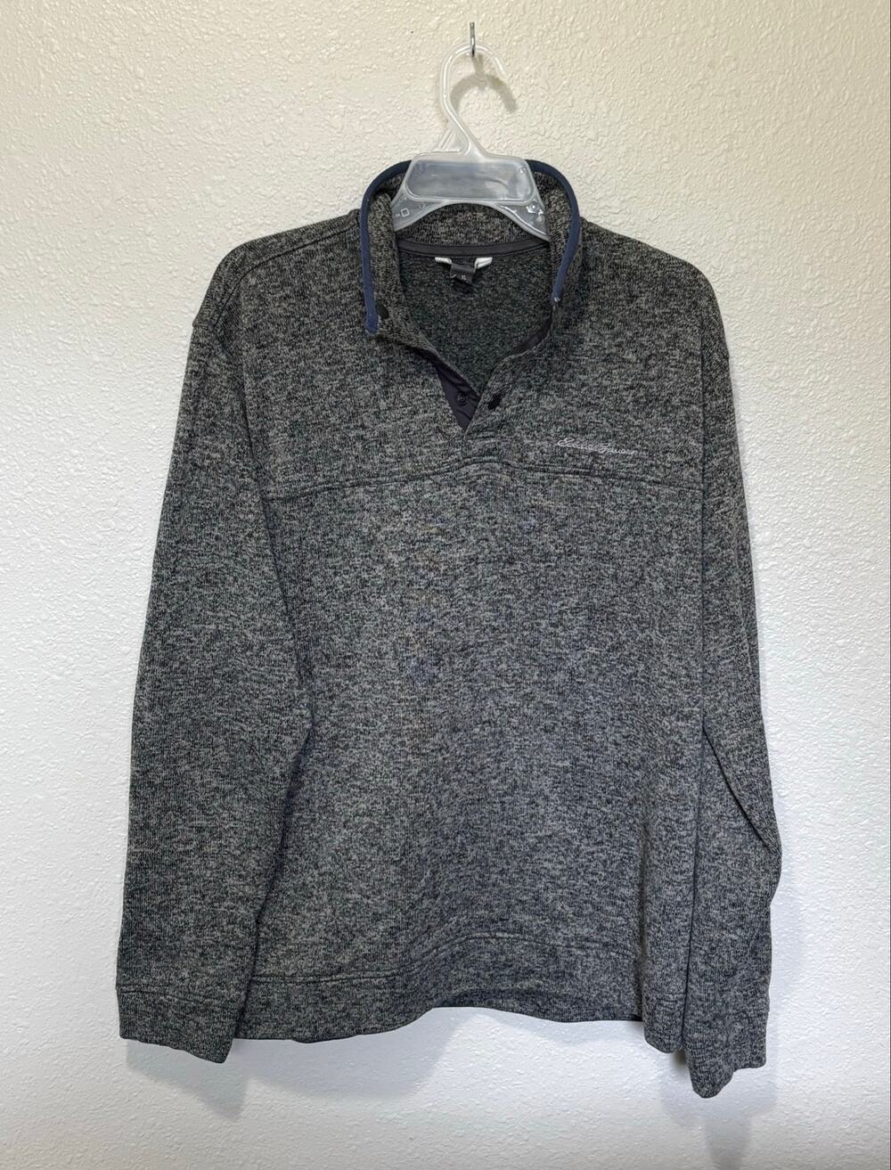 Men’s Eddie Bauer Gray Radiator Fleece Mock Neck Pullover Jacket, size XL